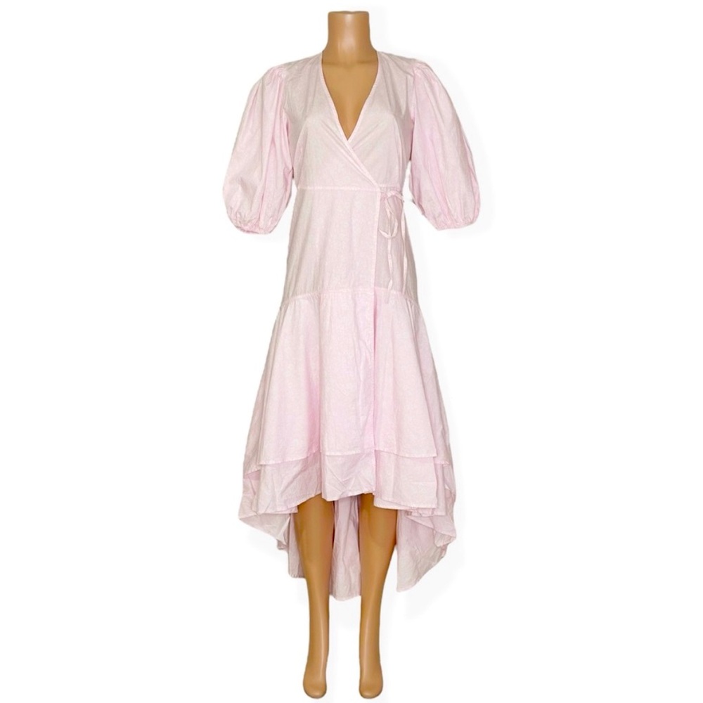 Ganni Organic Cotton Poplin Wrap Midi Dress with High-Low Hem